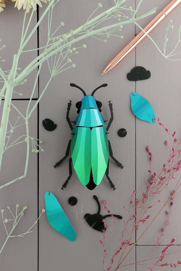Assembli 3d paper insect jewel beetle green