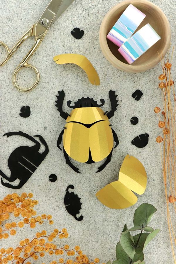 Assembli 3d paper insect scarab beetle gold