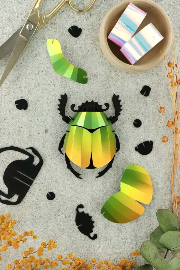Assembli 3d paper insect scarab beetle mango green