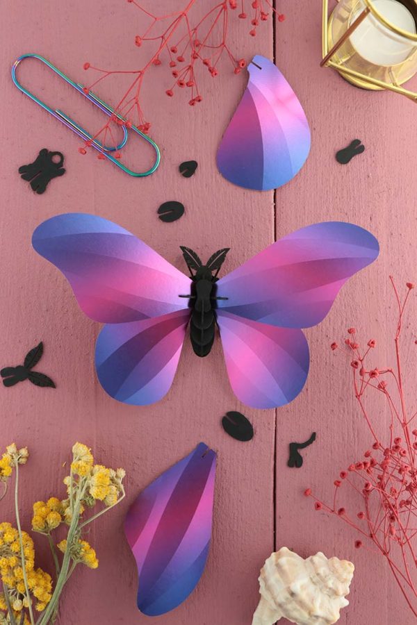Assembli 3d paper insect giant silk butterfly purple
